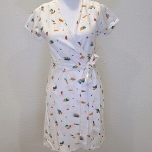 O’Neill Women’s White Short Sleeve V Neck Wrap Dress With Specks Size XS
